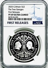 2025 S2PD GB SILVER PROOF NGC PF69 THE TWO GEORGES GIII/WASH MINTAGE 2000 POP-10