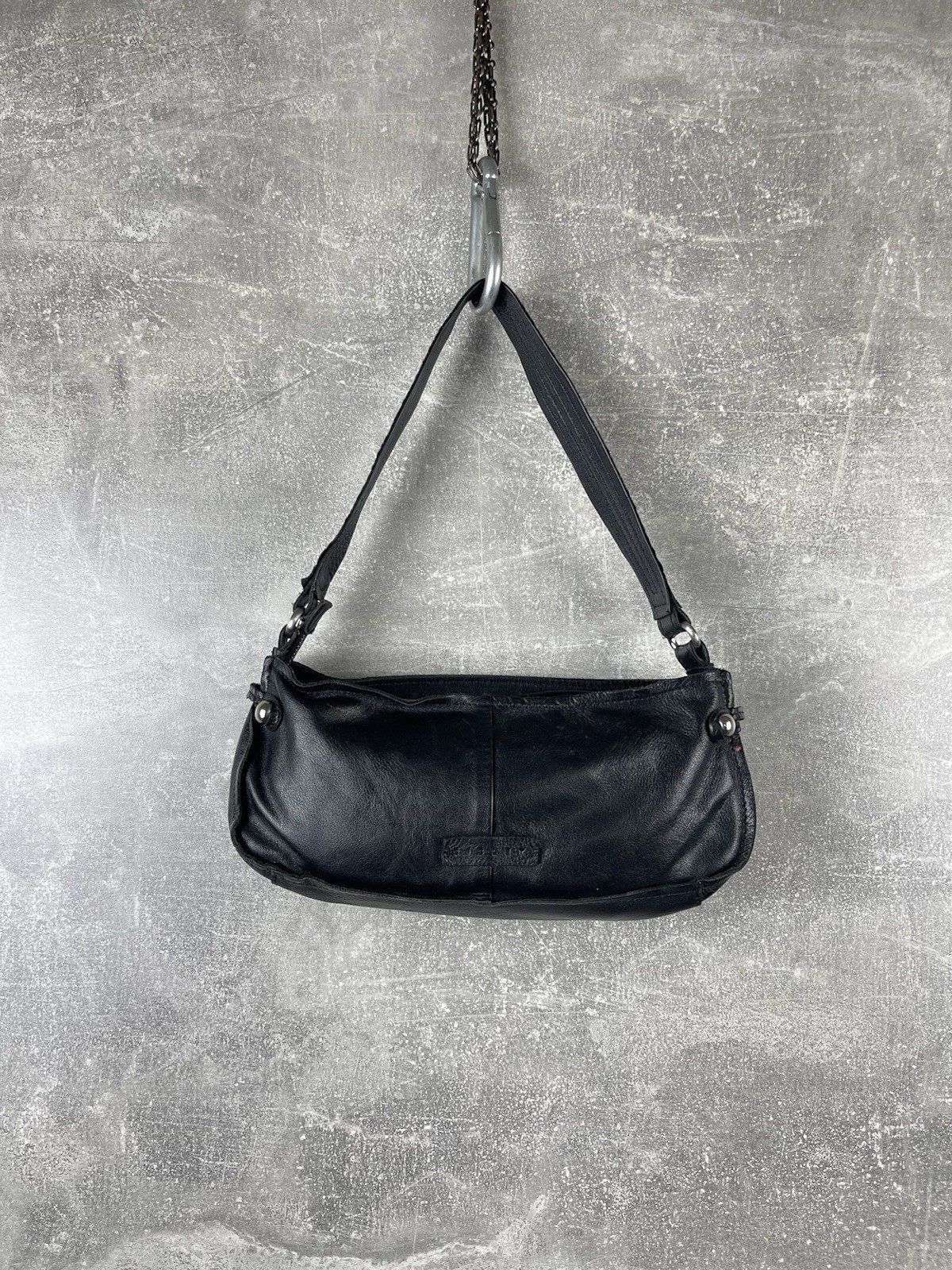 Vintage Black Leather Baguette Shoulder Bag Y2K 2000s Rectangular Purse