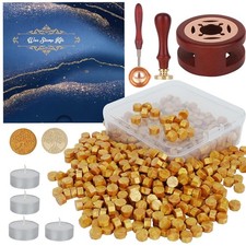 Wax Seal Stamp Kit - 357Pc Set with Beads, Stamp, Warmer, Gold