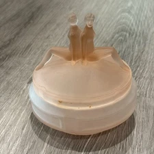 L.E. Smith "The Twins" Art Deco 1930s Pink Glass Satin Powder Jar Glows