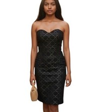 Aqua Black Geometric Jacquard Strapless Sheath Dress Size S