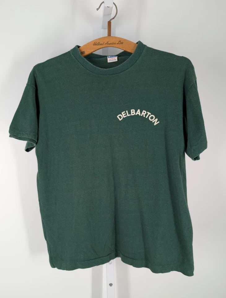 Champion Vintage 80s 5050 Delbarton NJ Ivy League Felt Logo T Shirt USA 38 Fade - Image 2 of 4