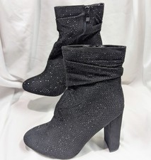 Diamond8 Rhinestone Crystal Black Ankle Bootie Womens Party Block High Heel Sz 9