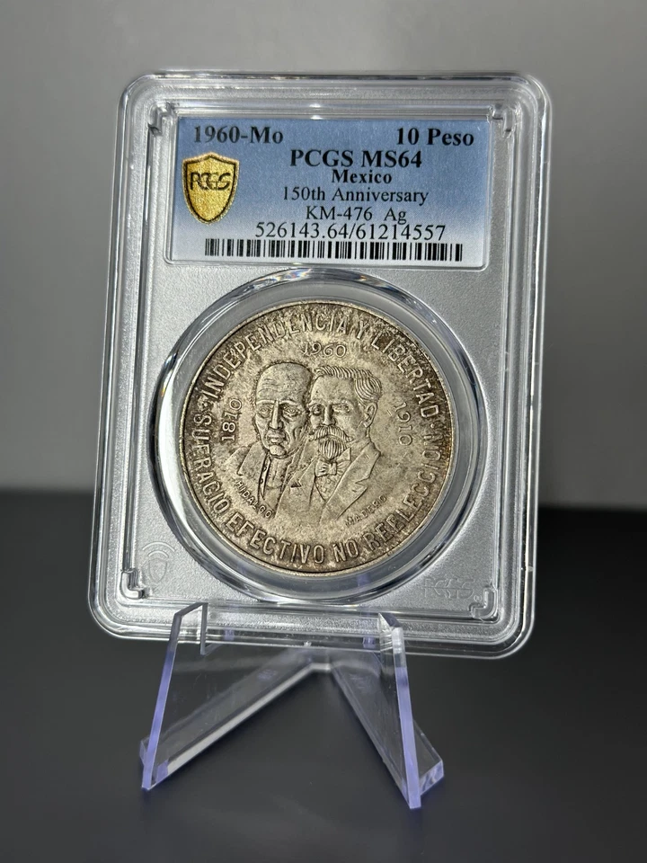 México 1960 10 Pesos - Guerra de Independencia Plata .900 - PCGS MS64 - KM#476 Foto 2 de 3