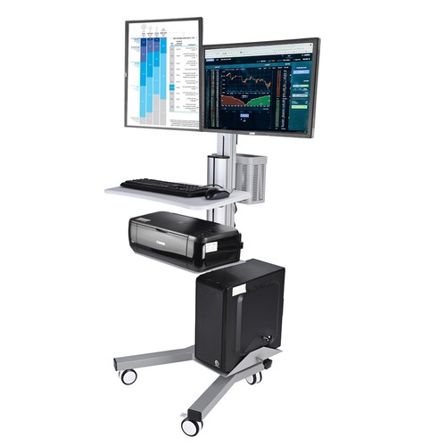 Yescom 2 Monitor Stand Mobile Cart Computer Desk Office Height Adjust Shelf