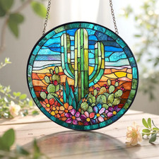 Cactus Stained Glass Suncatcher/Window Hanging Decor
