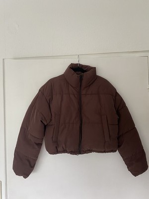 Brown Puffy Jacket Women XXS H&M Cropped