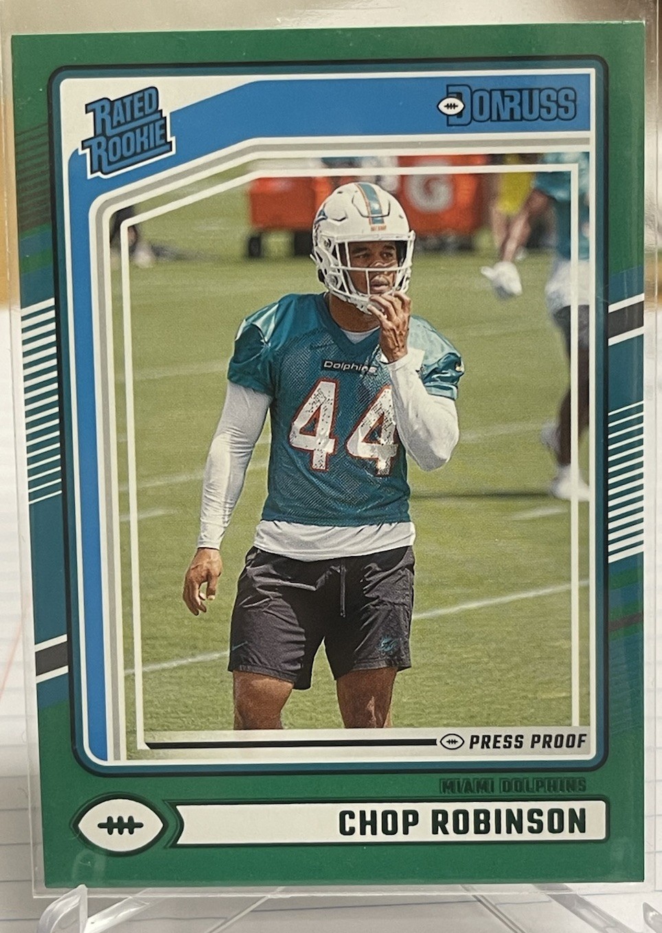 2024 Donruss Rookie 351 Chop Robinson Press Proof Green Color Match Dolphins PSU