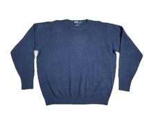Vintage Polo Ralph Lauren 100 Lambswool Indigo Blue Crew Neck Sweater XL