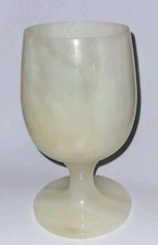 VINTAGE Handcrafted Marble Onyx Cordial Goblet 13cm CREAM WHITE