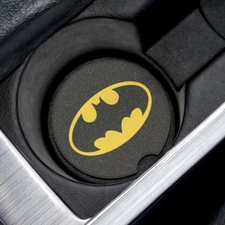 Batman Yellow Logo Soapstone Car Coaster – DC Comics Cup Holder Insert for Car