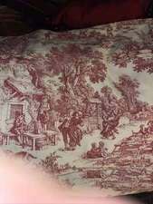 1-French Country Toile 100% Cotton Red and White Curtain Valance 70x14.5’’