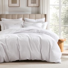 100 Cotton Luxury Honeycomb Duvet Cover Set Queen Size with Zipper, White Wa...
