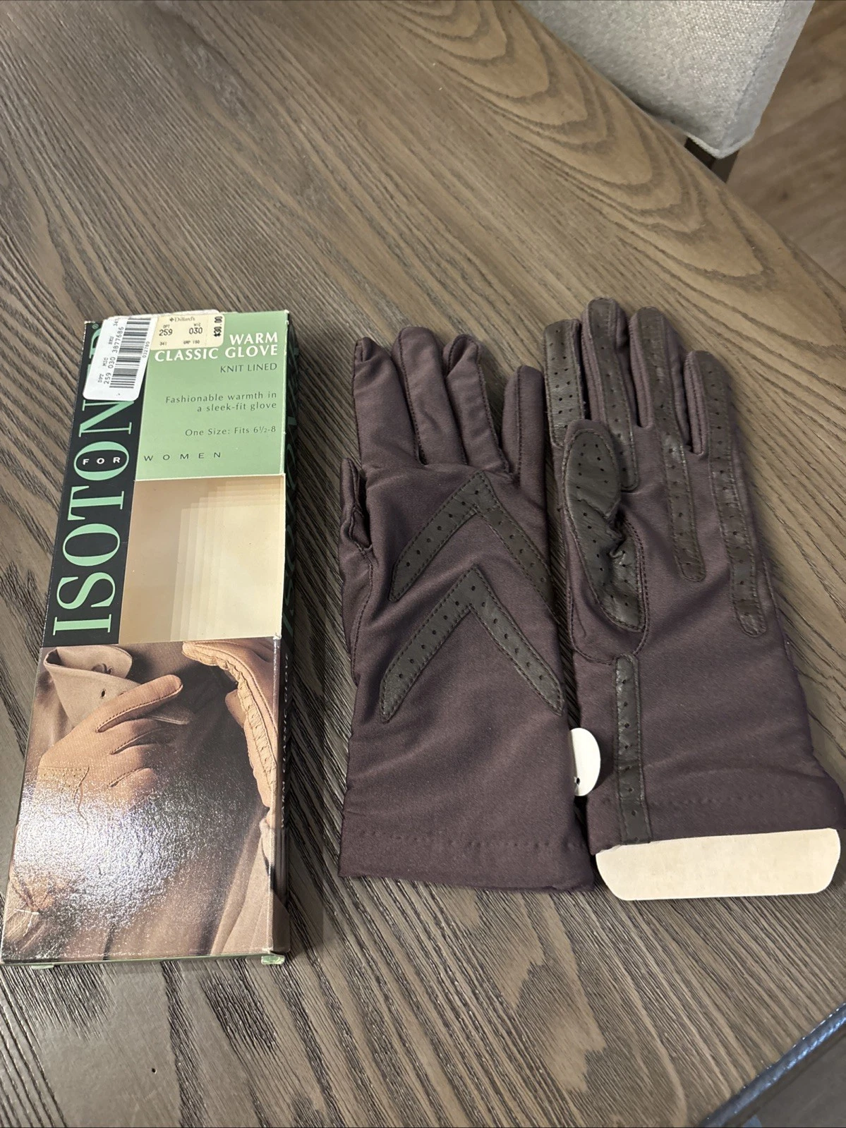 Isotoner Warm Classic Glove, One Size Fits 6.6-8 Dark Brown, Knit Lined New VTG