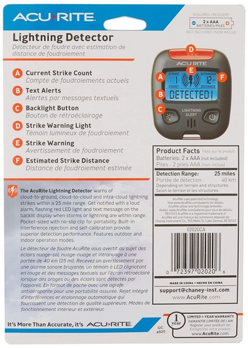 02020 Portable Lightning Detector Black, 2½L X 1W X 2¾H - Picture 3 of 5