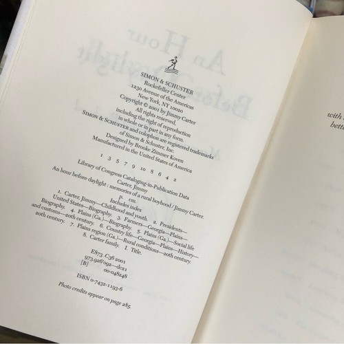 President Jimmy Carter Autographed 2001 Book An Hour Before Daylight - Hardcover - Picture 5 of 14