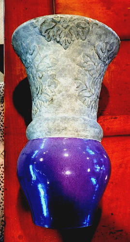 Glazed Pottery; 12.75" Gray/Purple Urn/Vase/Planter/Umbrella Holder; Out/Indoor - Picture 3 of 24