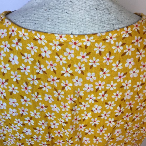 Antiguo Vestido Azul Marino Midi Envolvente Talla S Mujer Amarillo Floral Cuello en V Cintura Elástica Cinturón - Imagen 16 de 16