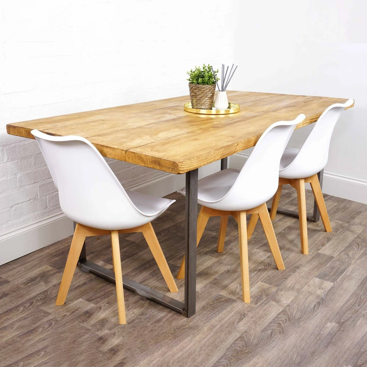 Rustic Dining Table With Square Box Steel Legs Industrial