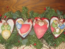 Cozy Cottage Christmas 4 Appliqued Angel Hearts Bowl Fillers Ornaments Handmade