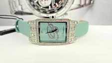 Blumarine 3153L Mint Leather/Fabric Band Crystals Silver Tone Women's Watch
