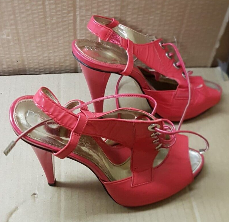 Italian Leather Womens Red Open Toe Lace Up Slingbacks High Heels UK 6