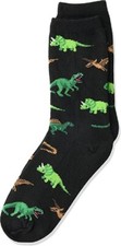 Hot Sox Kid's Dinosaur Crew Socks 1 Pair, Black, Shoe Size: 10 - 13 Youth