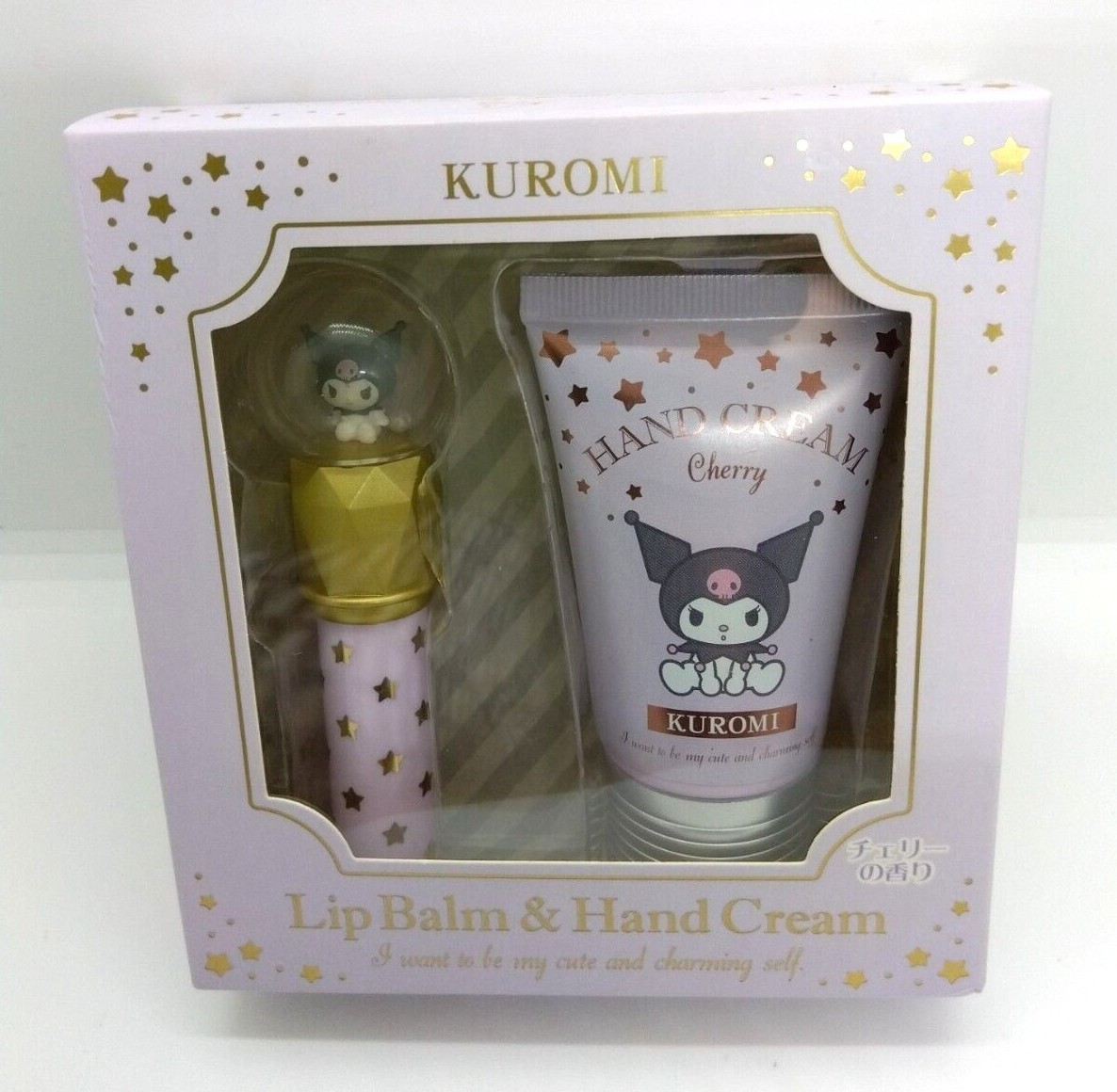 Sanrio Kuromi Lip Balm Hand Cream Set from japan Cherry Scent Gift Box