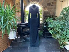 Vintage 1970s Wenjilli Metallic Blue and Black Slinky Sparkly Maxi Dress