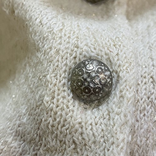 Knitted & Knotted Anthro Cardigan Women's L Ivory Metallic Button Bell Sleeve - Picture 6 of 12
