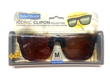 Solar Shield Iconic Clip on Sunglasses Polarized Tortoise Flip Frame Medium NEW