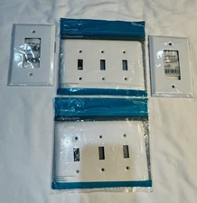 4pc Set Style Selections Triple Switch Cover White Metal & Receptacle Covers