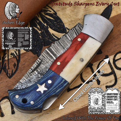 #ad #ad Ashen Edge Handmade Twist Damascus Folding Knife Bone and Wood Back Lock Sports $31.67