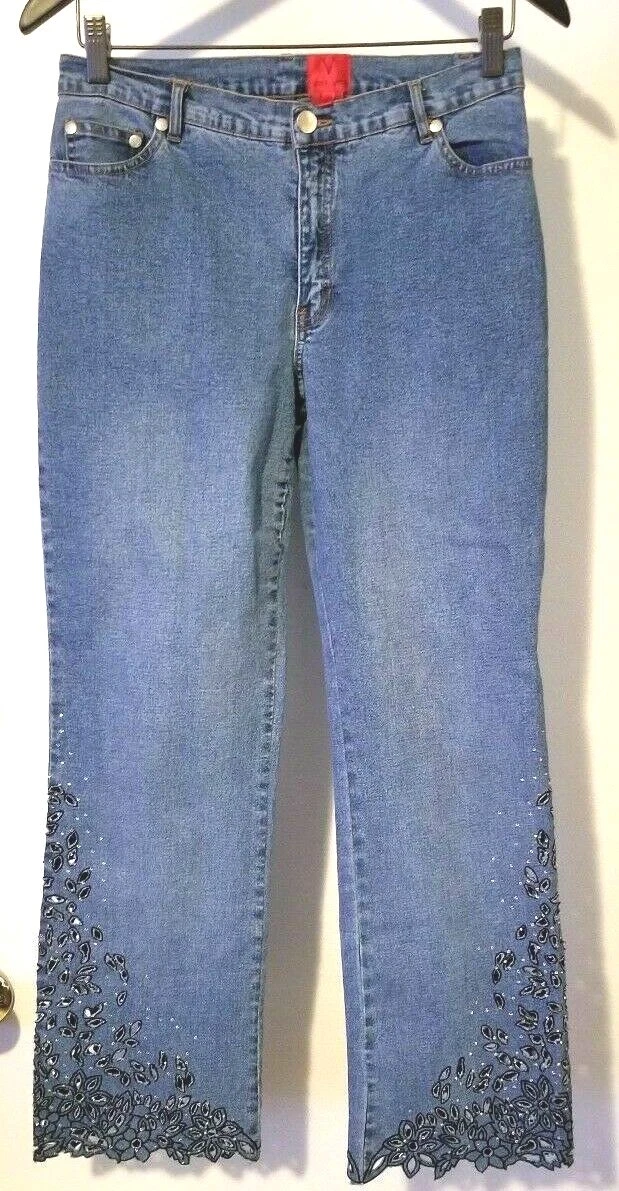 Very Vera Jeans Peek a Boo Holes Leg Embellished Jewels Size 6 x