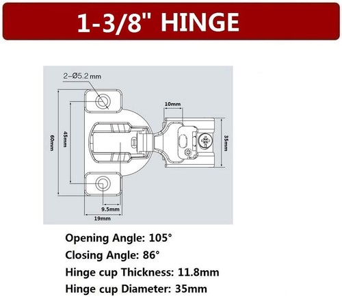 1-3/8" Overlay Soft Close Face Frame Compact Hinge 105° Cabinet Handware Lot - Picture 2 of 8