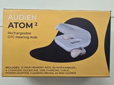 Audien ATOM 2 Wireless Rechargeable OTC Hearing Aid Open Box New