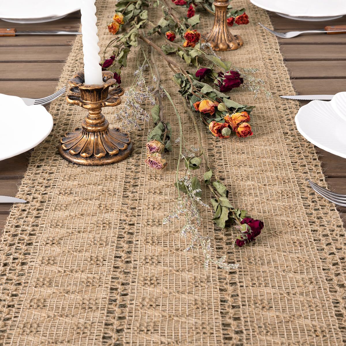 Boho Table Runner Macrame Farmhouse 60 inches Woven 13 x 60 Burlap