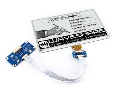 WaveShare 7,5'' E-Ink Display HAT für Raspberry Pi, 800x480, SPI, Schwarz/Weiß