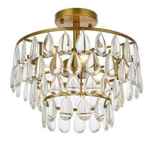 Light Fixture Flush Mount Tear Drop Crystal Foyer Kitchen Bathroom Bedroom 14in - Picture 5 of 11