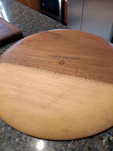 Round Wood Serving Tray Wooden Plate Monkey Pod Charcuterie Dishes Vintage 12" - Picture 5 of 8