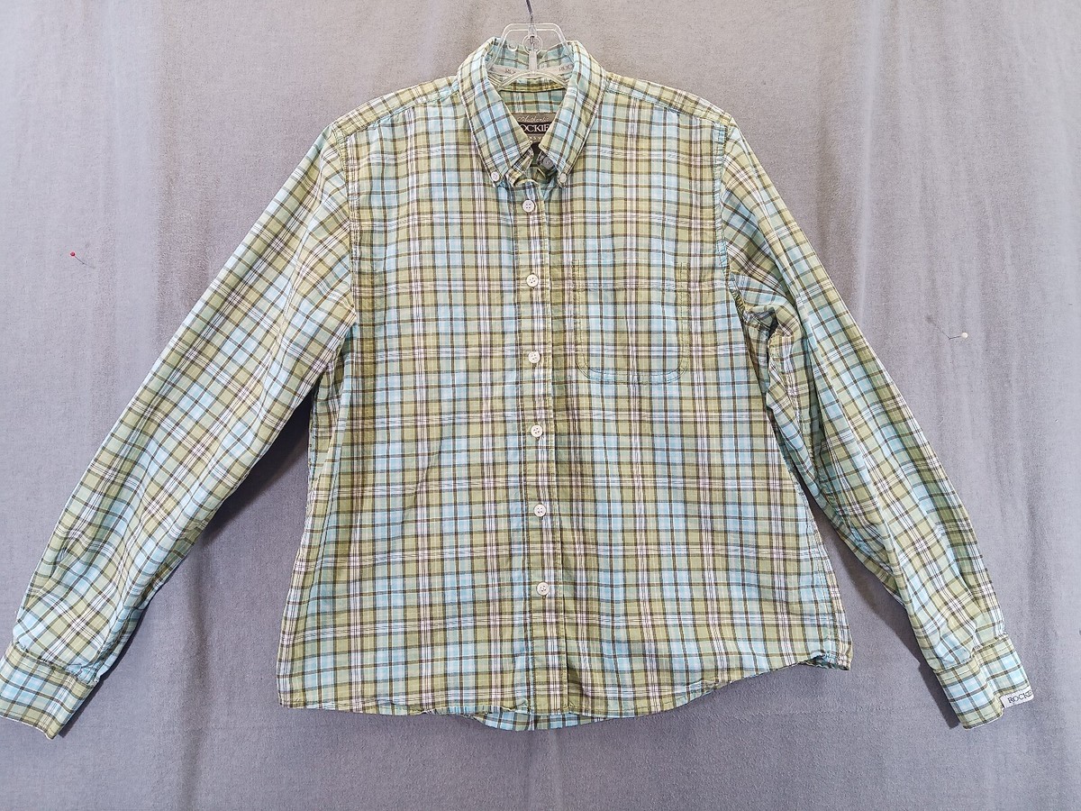 Rockies shirt Women medium blue green Plaid western Cowgirl ranch Chore  Ladies