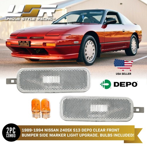 DEPO Pair Crystal Clear Fender Side Marker Light For 1989 1994 Nissan 