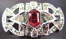 Ruby Red & Sparkling Ice Rhinestone Art Deco Pin