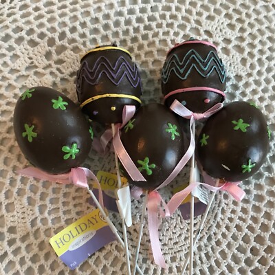 5 NEW Easter Egg Picks - Look Like They are Dipped in Chocolate - 8 1/4  Tall 