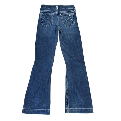 Arita Flare Leg Jeans Dark Wash Denim Cross Pockets Girls Kids Size 10 - Picture 2 of 5