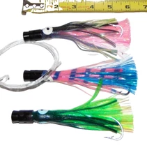 3 Jet Trolling Lure Offshore Sea Fishing Mahi,Tuna Saltwater Striker Mylar Skirt