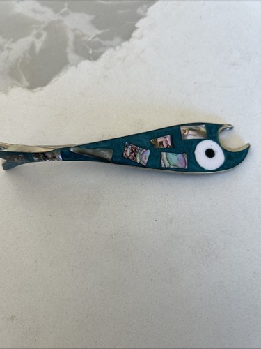 Apribottiglie pesce vintage messicano color argento e abalone Los Cabos - Foto 3 di 7