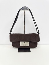 Chanel Mademoiselle Dark Brown Quilted Nylon Shoulder Bag Authentic Preowned