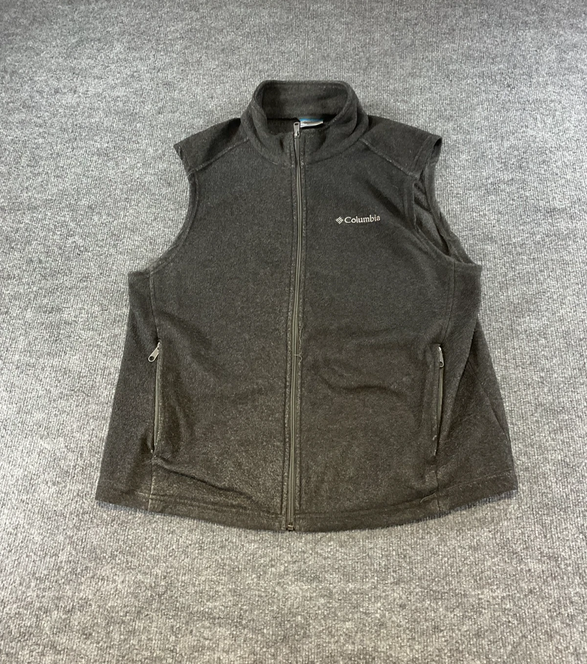 Columbia Fleece Vest Mens Medium Gray Full Zip Outdoor Hiking Casual Lightweight
