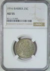 1916 Silver Barber Quarter NGC AU55 Almost Uncirculated